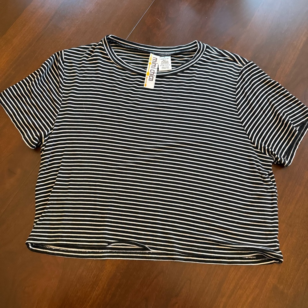 Mimi Chica Striped Black White  Crop Top Size Small